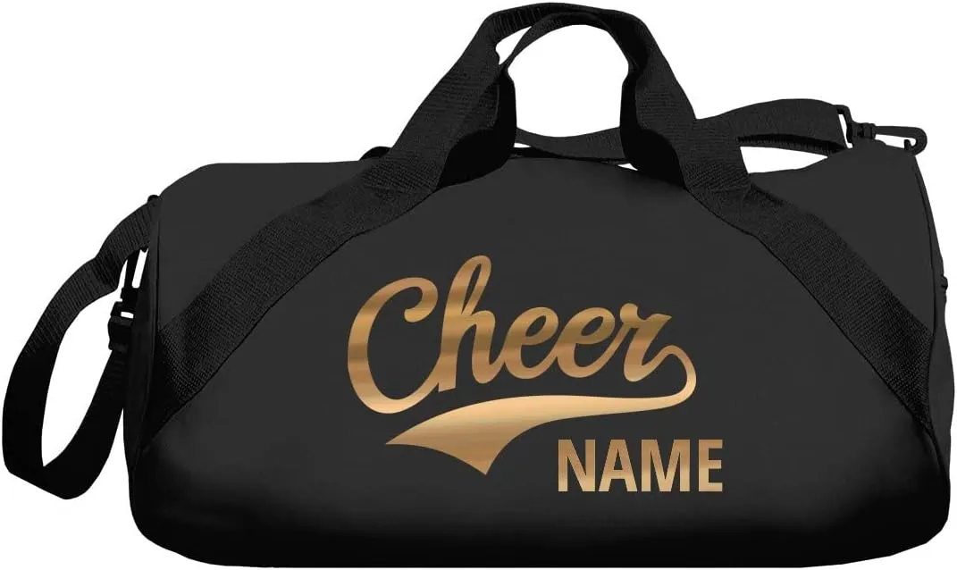 CUSTOMIZED Girl Cheerleading Bag Personalized Cheer Bag - Metallic Gold Custom Duffle Bag - Customizable Barrel Dance Duffle Bag Personalize With Your Name Cheer Bags For Cheerleaders