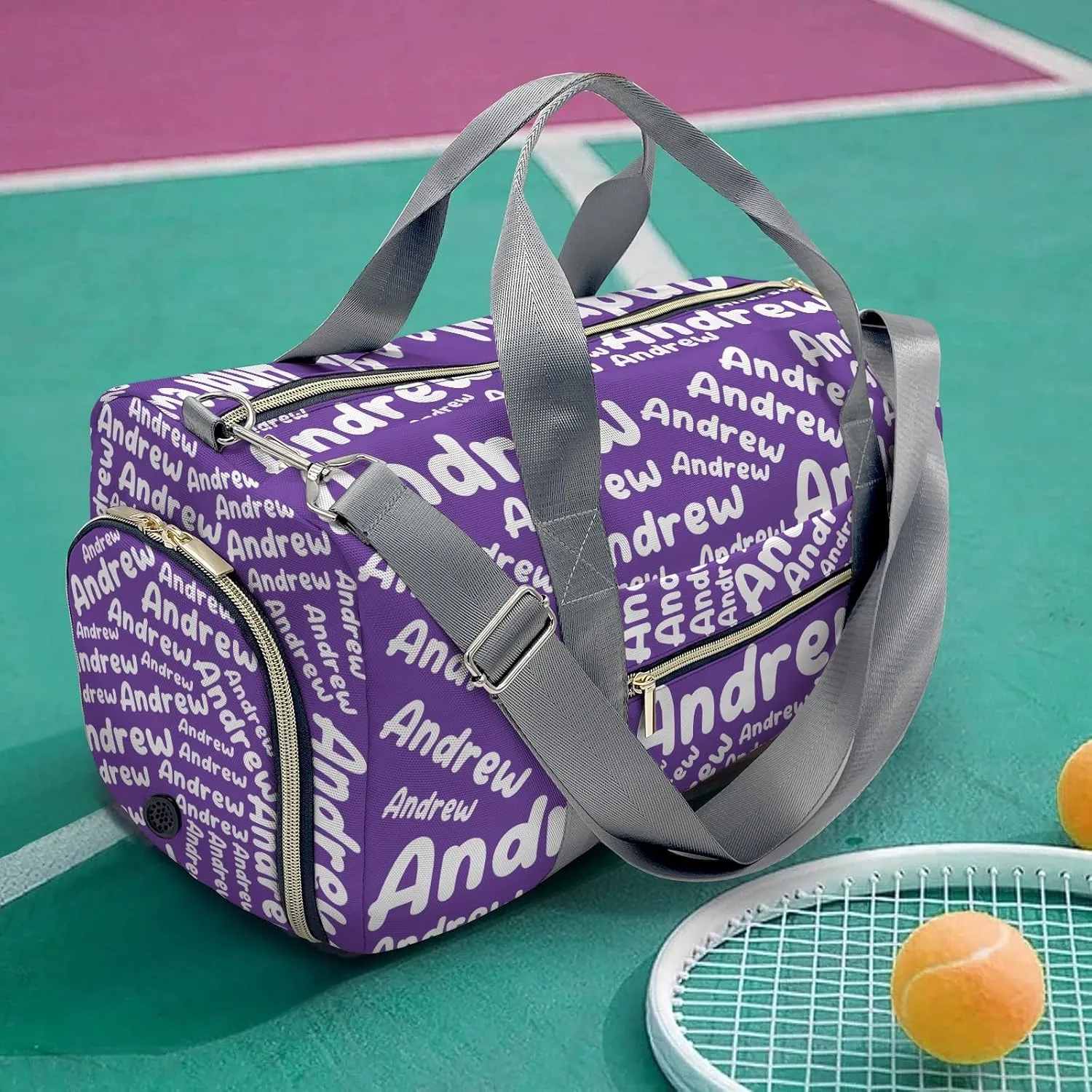 Customized Travel Duffel Bag with Name Weekender Overnight Bags Dark Purple Personalized Sports Gym Bag Waterproof Luggage Bag for Women
