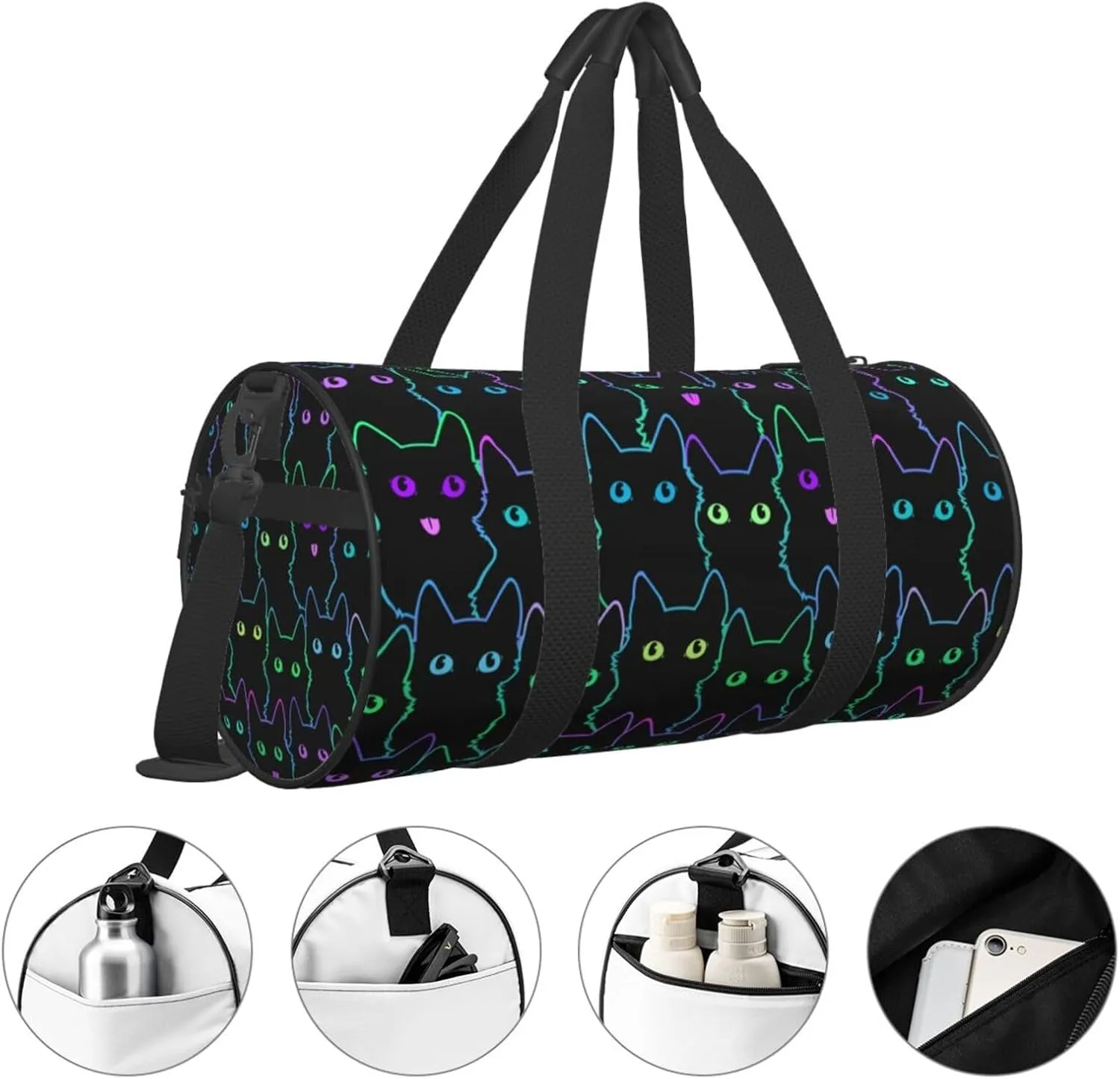 Cute Cats Silhouettes Sports Gym Bag Travel Duffel Bag Shoes Compartment For Men Women Foldable Lightweight Yoga Gym Sports Bag