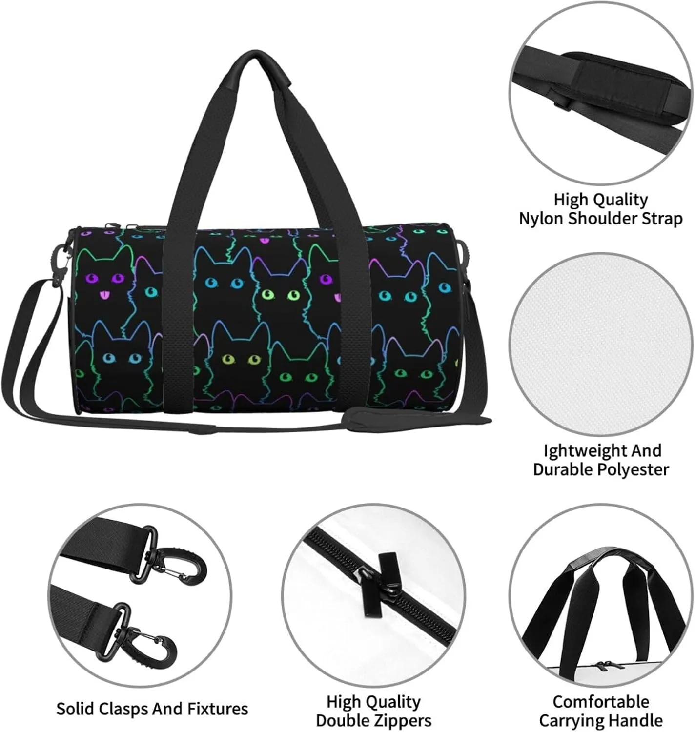 Cute Cats Silhouettes Sports Gym Bag Travel Duffel Bag Shoes Compartment For Men Women Foldable Lightweight Yoga Gym Sports Bag