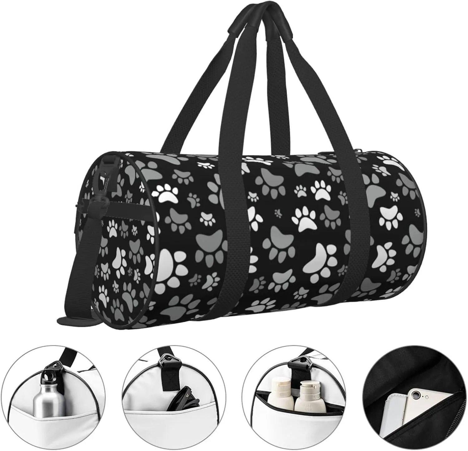 Cute Dogs Paws Sports Gym Bag Travel Duffel Bag Shoes Compartment For Men Women Foldable Lightweight Yoga Gym Sports Bag
