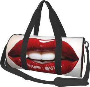 Cute Graphic Red Lips Print Travel Duffel Bags With Pocket And Adjustable Strap Large Gym Bag Fashion Yoga Bag For Women Men, Black