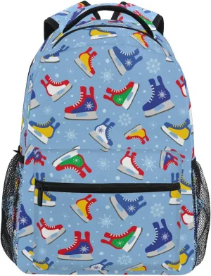 Cute Ice Skating with Snowflakes Backpacks School Book Bag Travel Hiking Camping Daypack