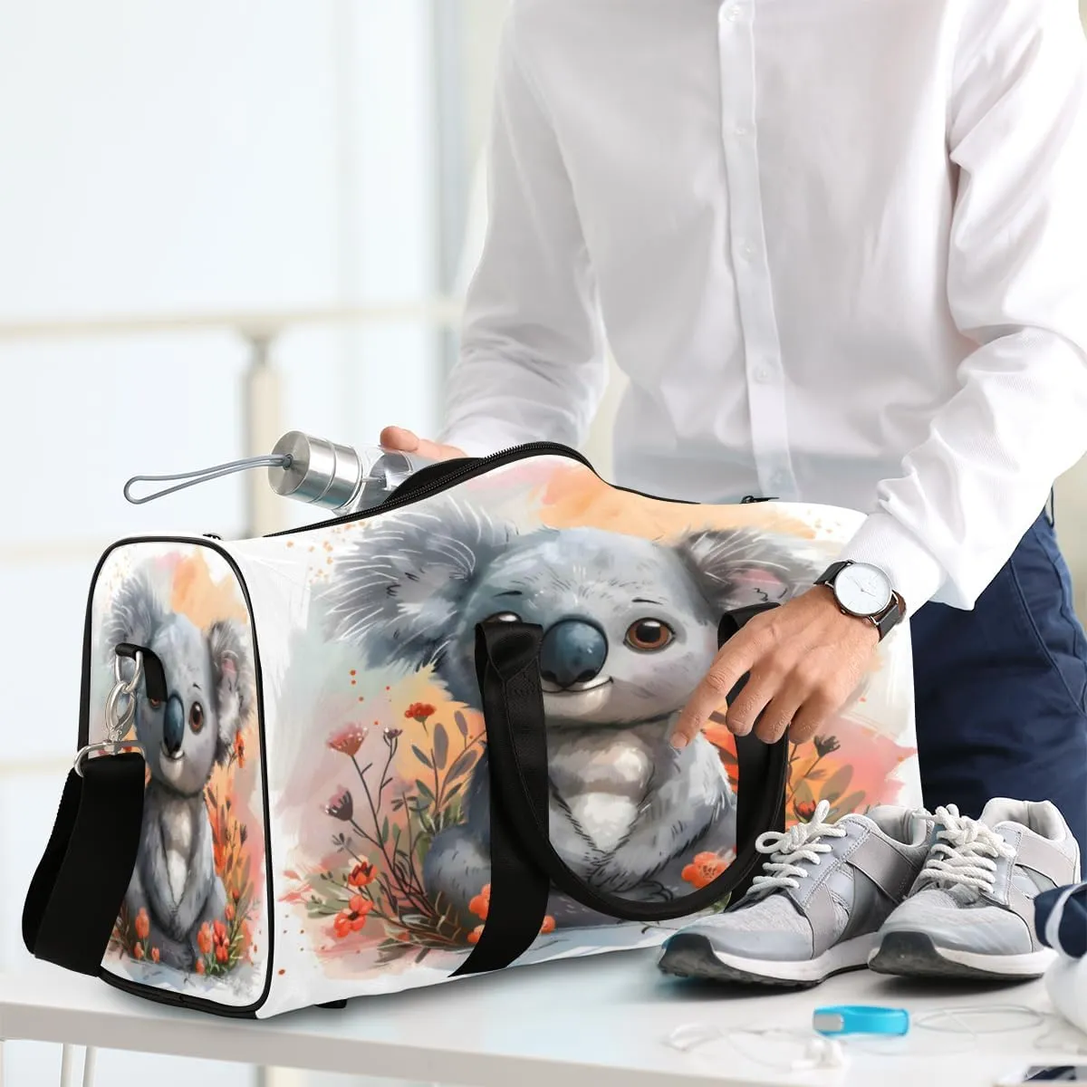 Cute Koala Travel Duffle Bag, Sports Gym Bags for Women Men, Carry On Weekender Overnight Workout Airplane Trips Bag