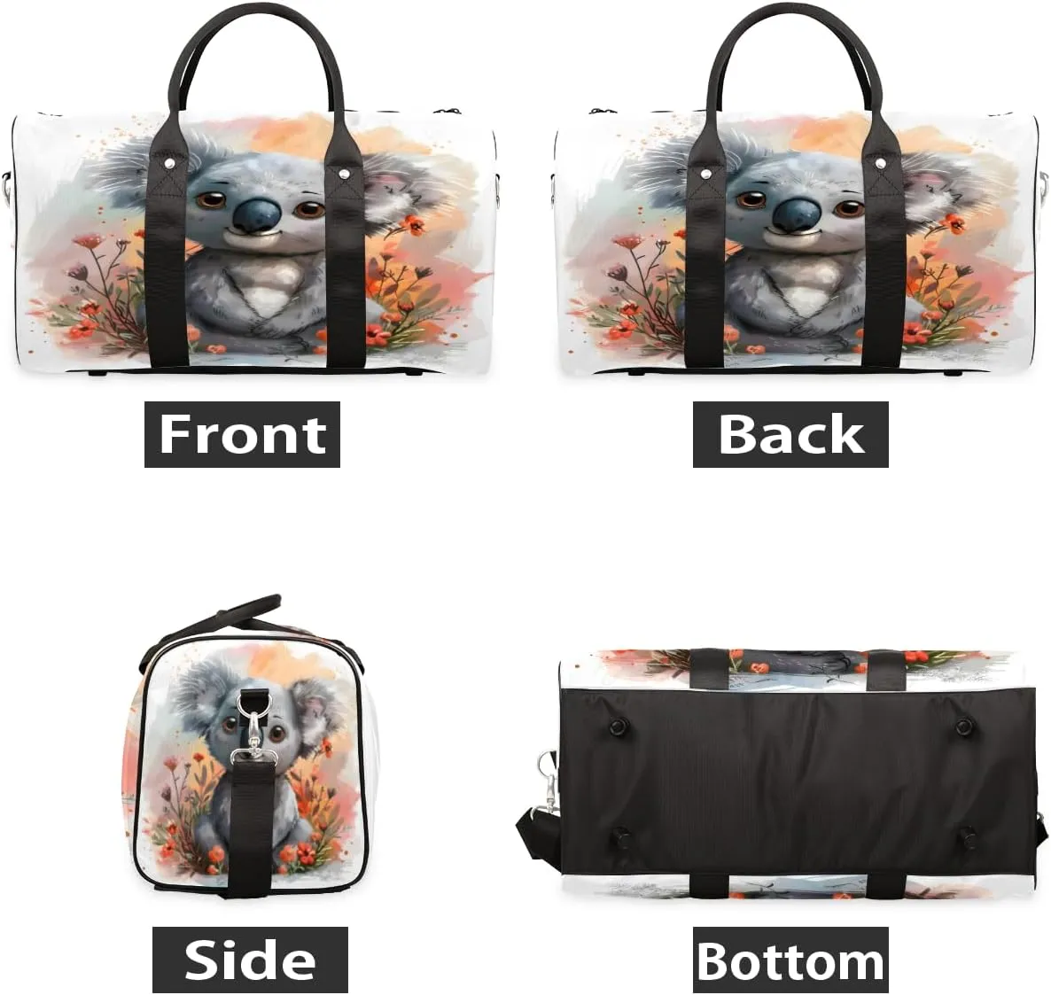 Cute Koala Travel Duffle Bag, Sports Gym Bags for Women Men, Carry On Weekender Overnight Workout Airplane Trips Bag