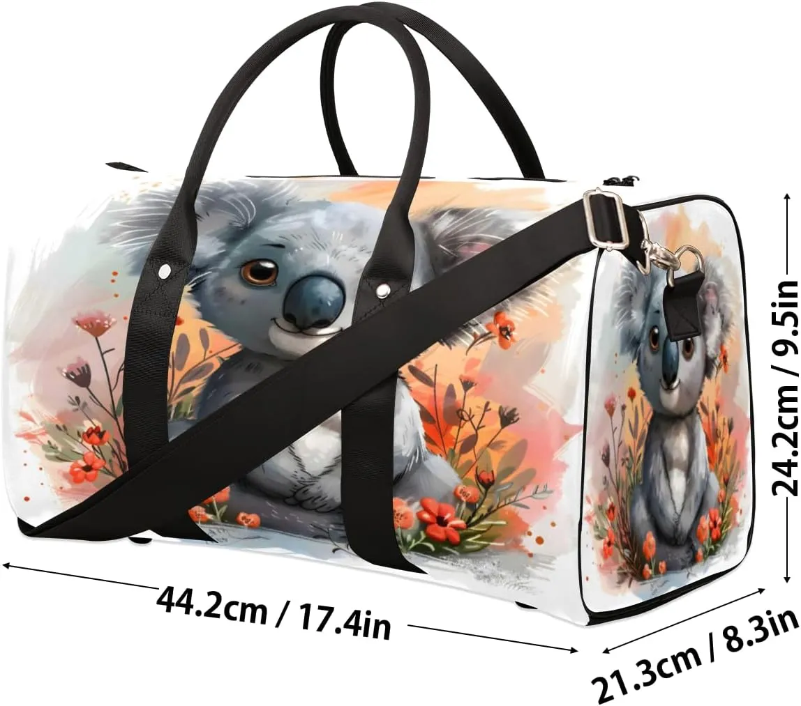 Cute Koala Travel Duffle Bag, Sports Gym Bags for Women Men, Carry On Weekender Overnight Workout Airplane Trips Bag