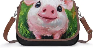 Cute Pigs on The Grass Crossbody Bags for Women Shoulder Bag Flap Handbags Leather Cross Body Purse