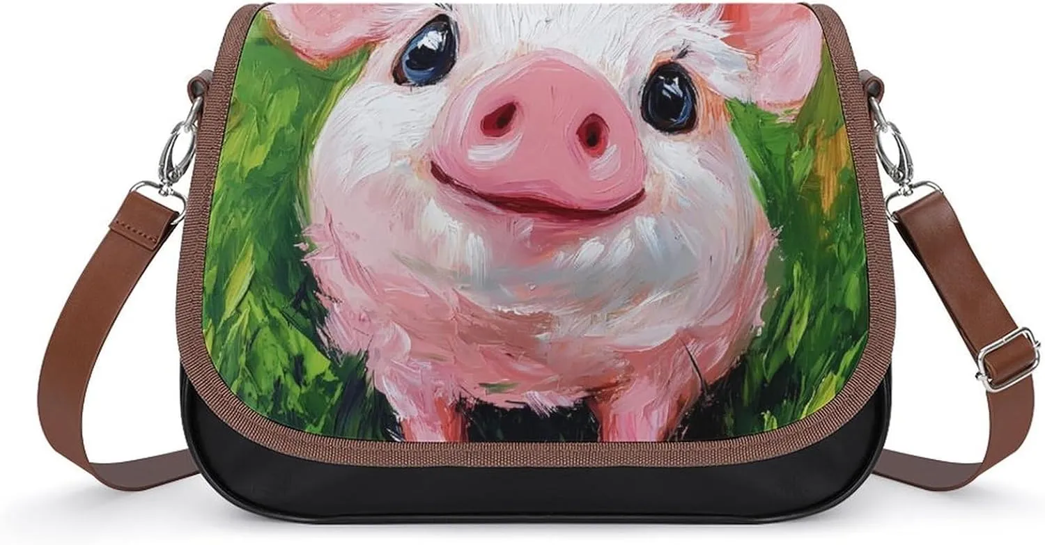 Cute Pigs on The Grass Crossbody Bags for Women Shoulder Bag Flap Handbags Leather Cross Body Purse