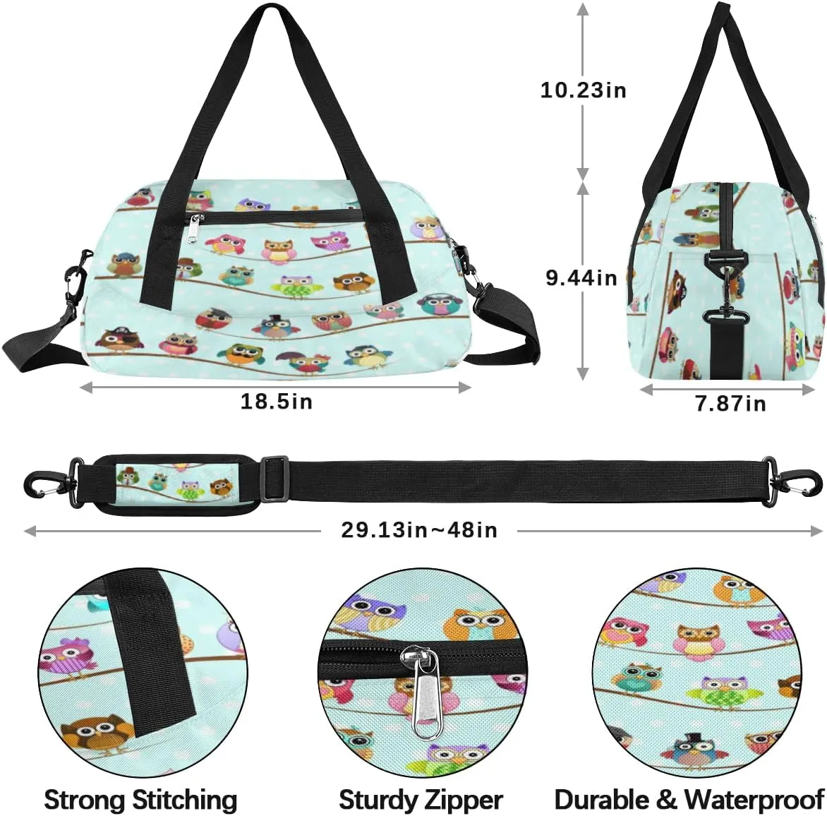 Cute Twig Owl Gym Bag, Duffle Bag, Weekender Bag, Duffel Bag, Overnight Bag, Travel Duffel Bag, Dance Bag, Tote Bag, Beach Bag, Pool Bag, Gym Duffle Bag, Carry on Bag