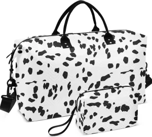 Dalmatian Horizontal Black Travel Bag Duffel Makeup Bag Set, Art Gym Tote Bags Traveling Bag