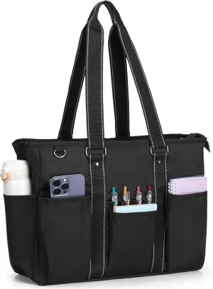Damero Teacher Tote Bag with Padded Laptop Sleeve, Teacher Work Bag Utility Bag for Office, Travel or Business, Black