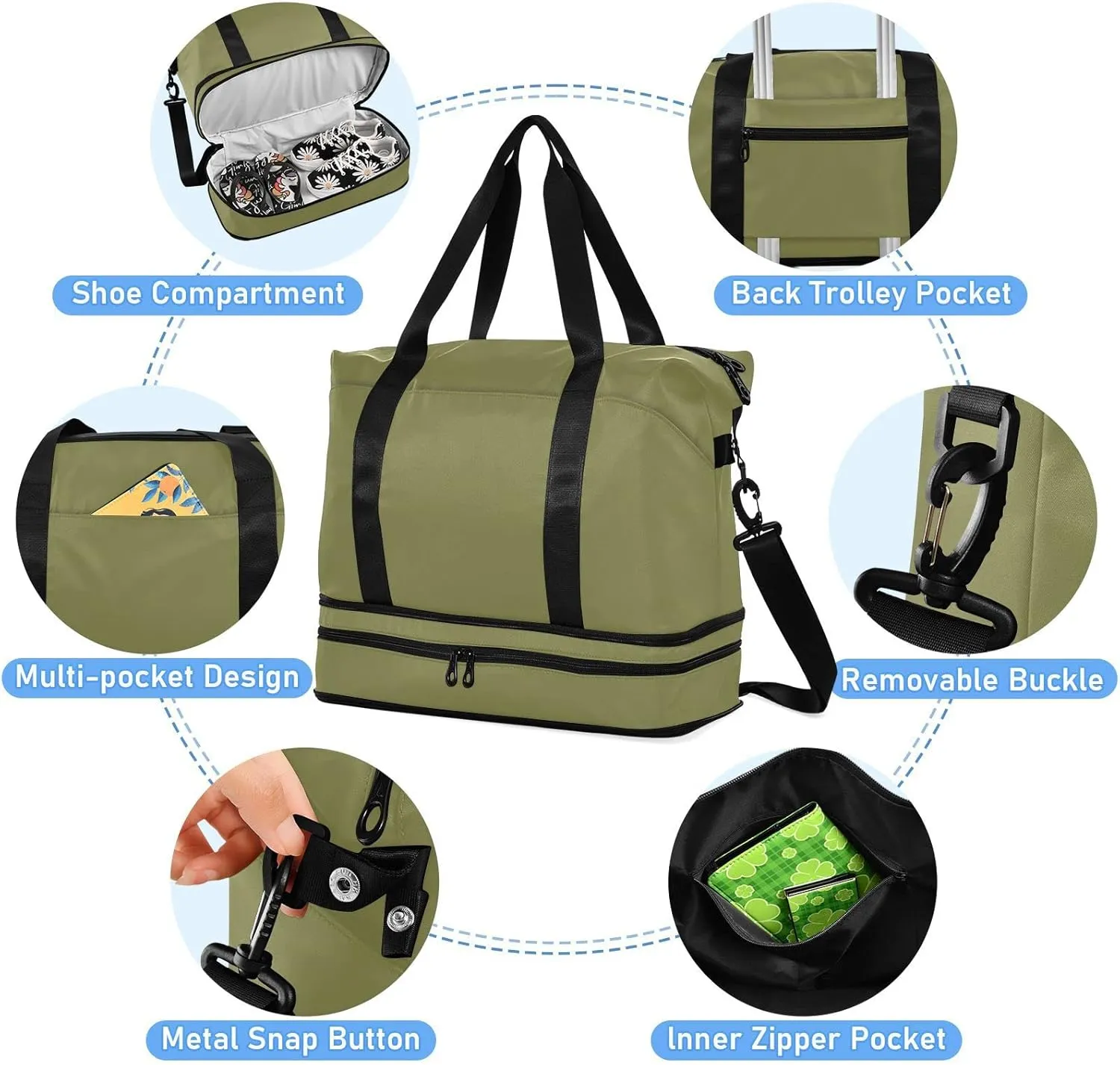 Dark Green Gym Bag for Women Men Travel Duffel Bag with Shoe Compartment Carry On Weekender Overnight Bags for Hospital Gym Travel