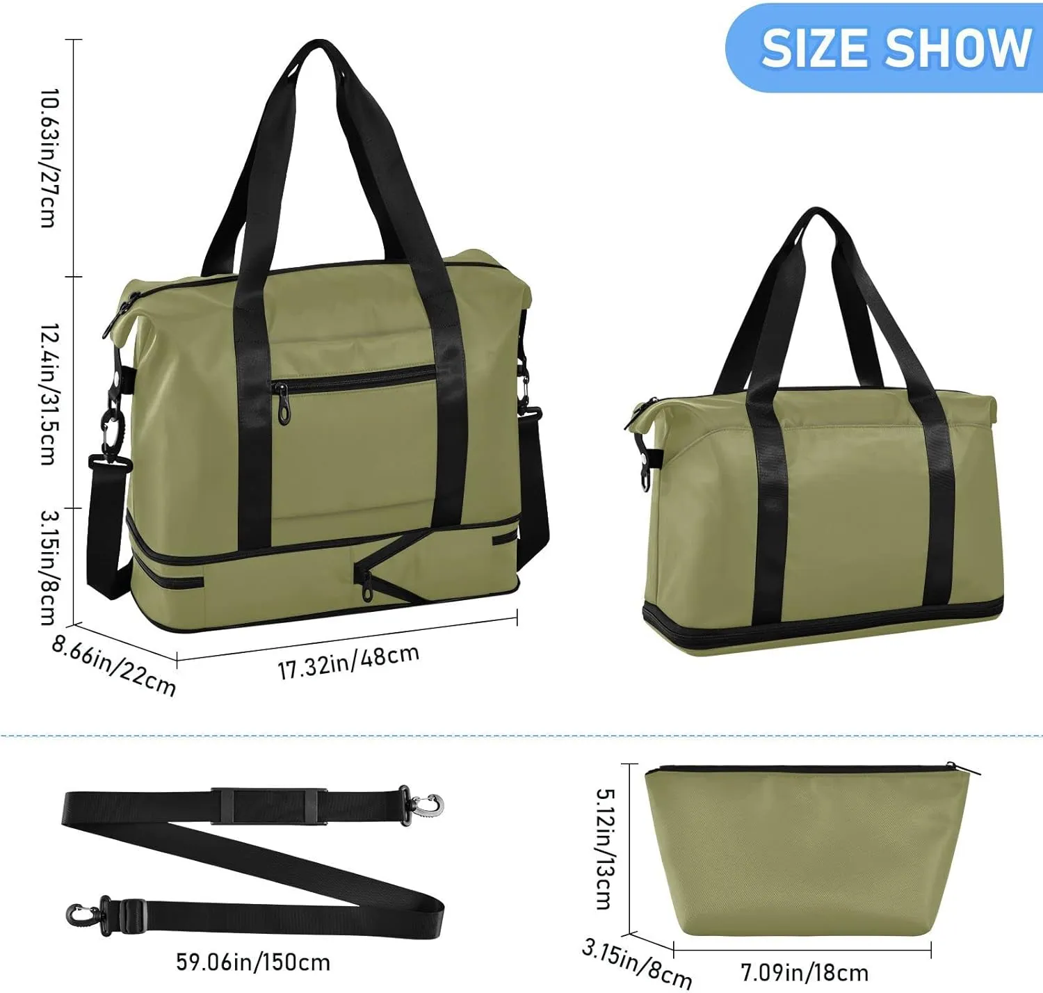 Dark Green Gym Bag for Women Men Travel Duffel Bag with Shoe Compartment Carry On Weekender Overnight Bags for Hospital Gym Travel