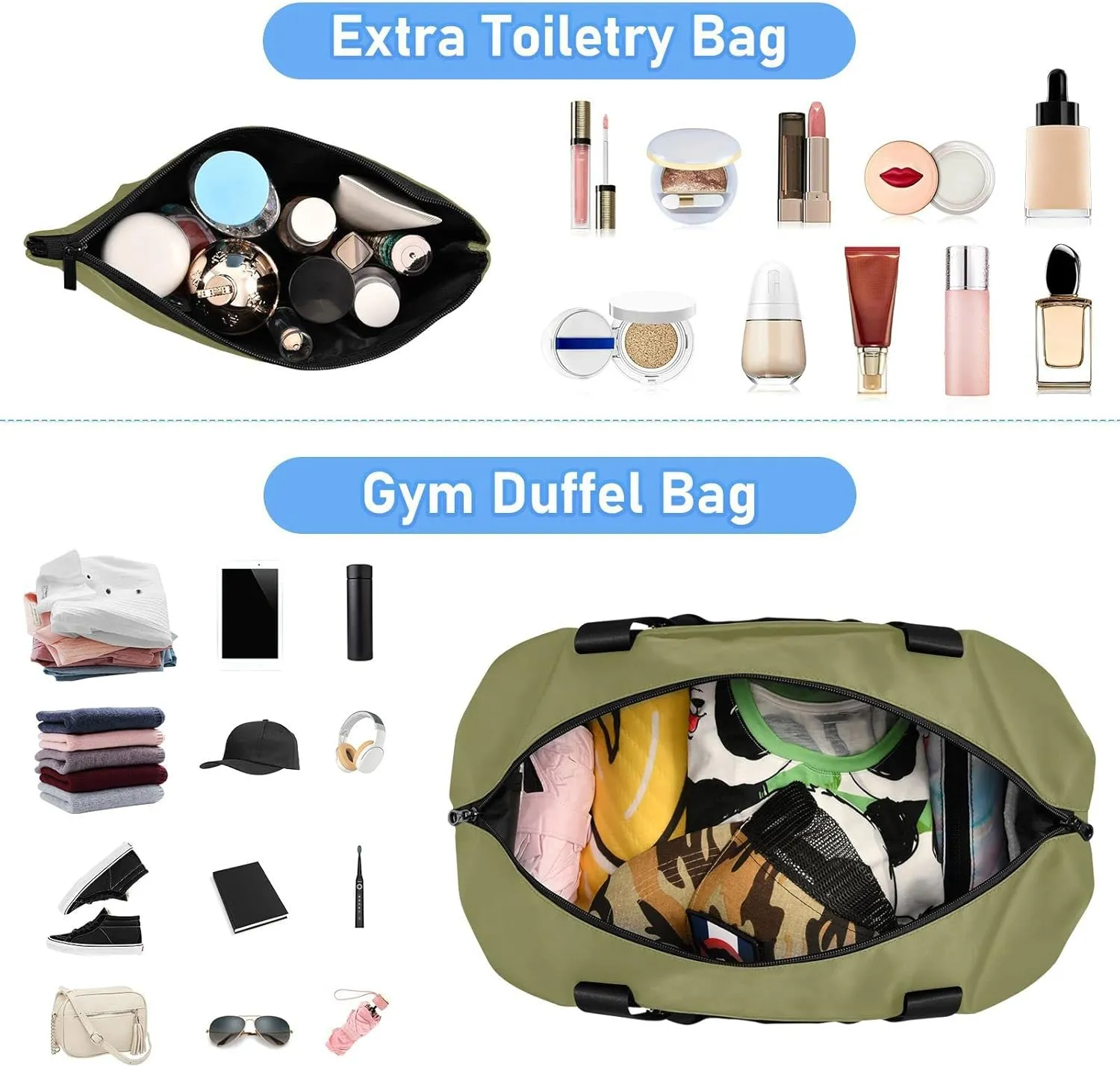 Dark Green Gym Bag for Women Men Travel Duffel Bag with Shoe Compartment Carry On Weekender Overnight Bags for Hospital Gym Travel