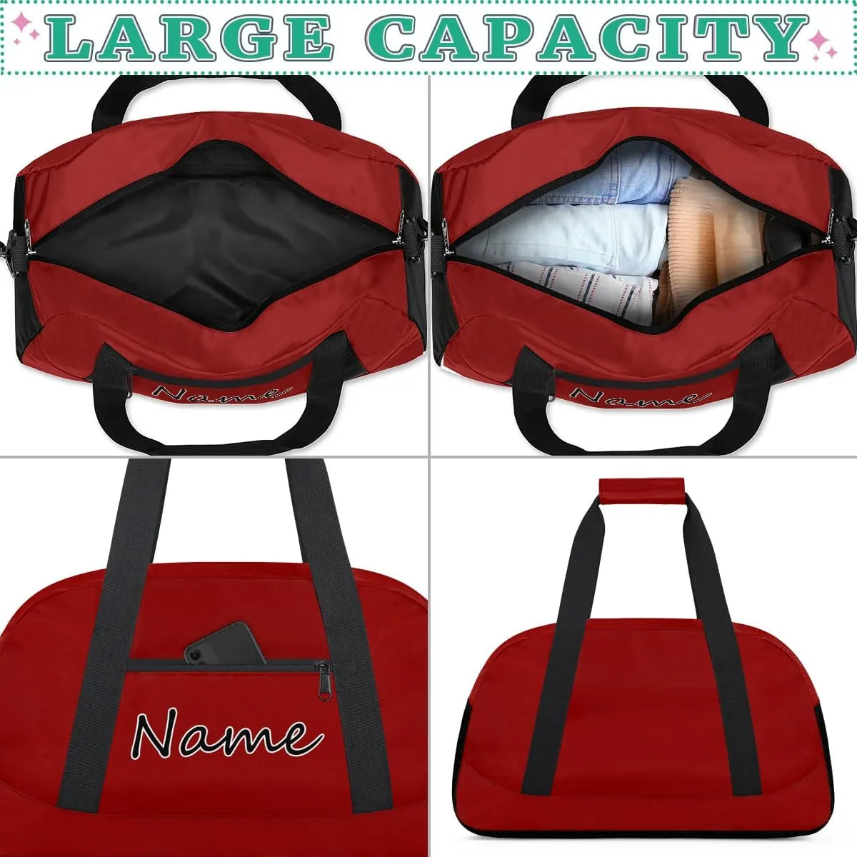 Dark Red Custom Gym Bag for Women Men, Personalized Duffel Bag with Name, Small Sports Gym Bag Travel Duffle Bag Weekender Carry On Overnight Bags