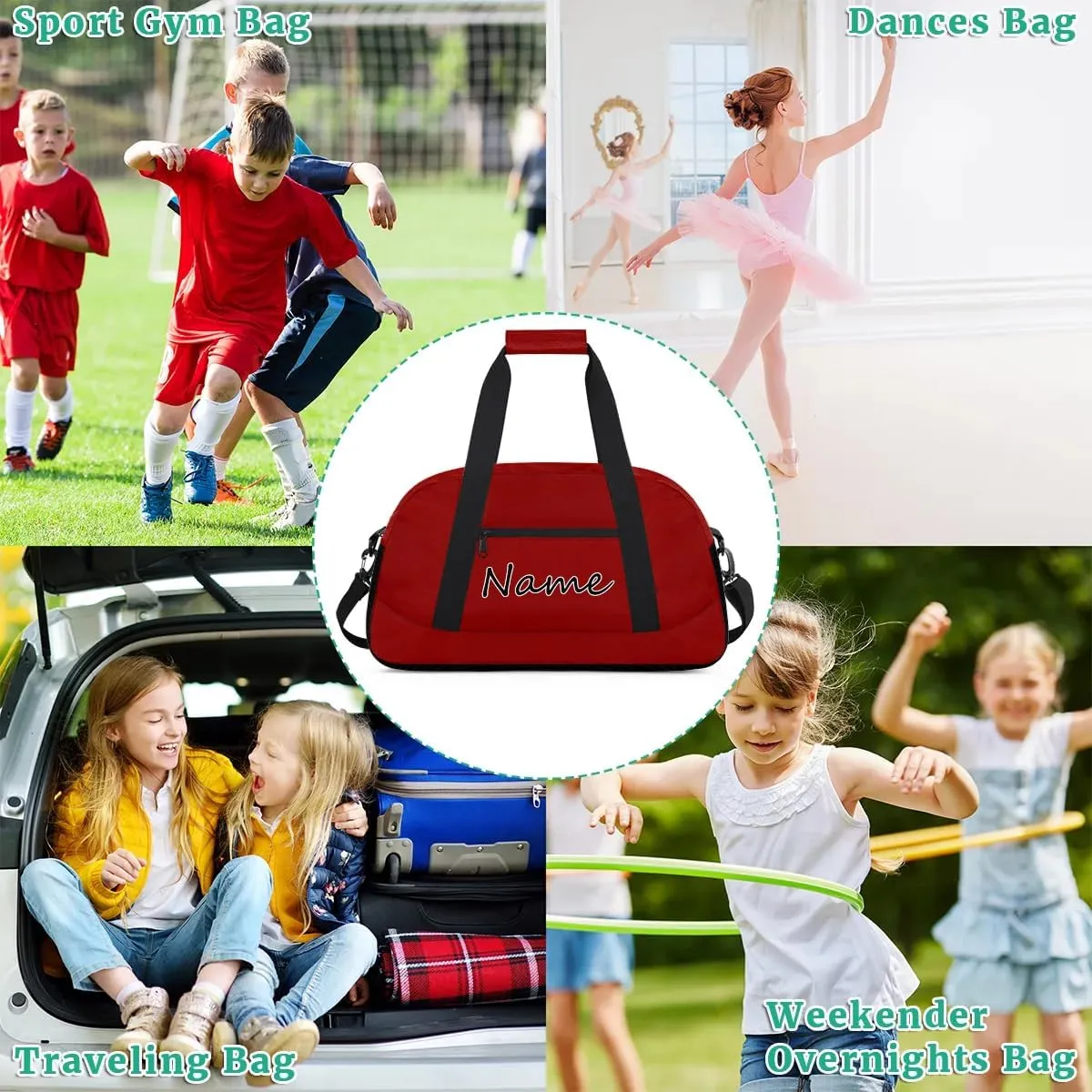 Dark Red Custom Gym Bag for Women Men, Personalized Duffel Bag with Name, Small Sports Gym Bag Travel Duffle Bag Weekender Carry On Overnight Bags