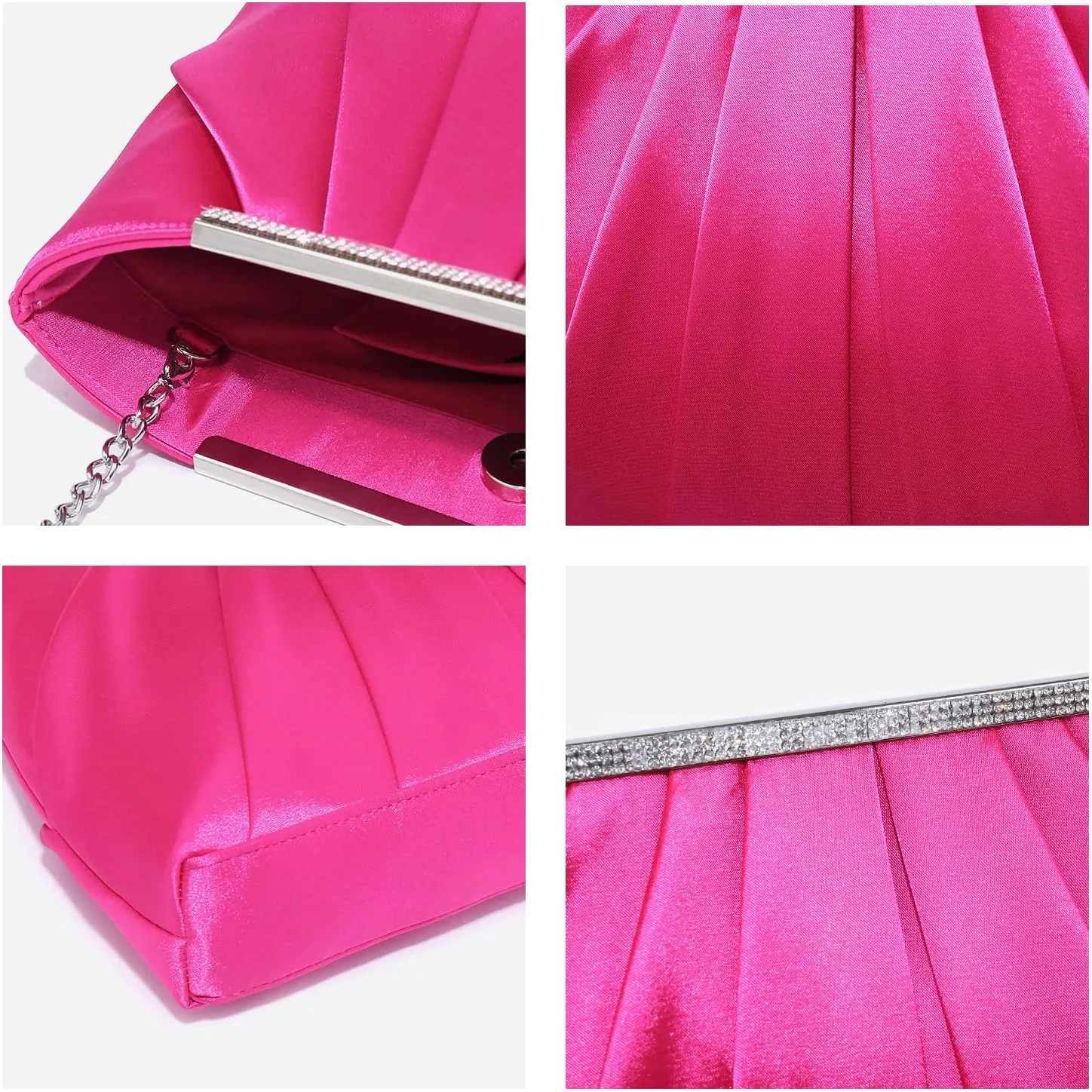 Dasein Elegant Pleated Evening Clutch Bags for Women Formal Handbags Purses for Wedding Party Prom with Sparkly Rhinestones