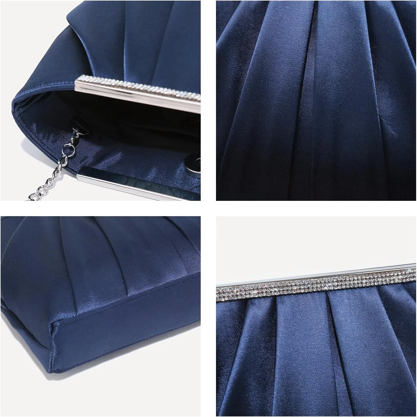 Dasein Elegant Pleated Evening Clutch Bags for Women Formal Handbags Purses for Wedding Party Prom with Sparkly Rhinestones