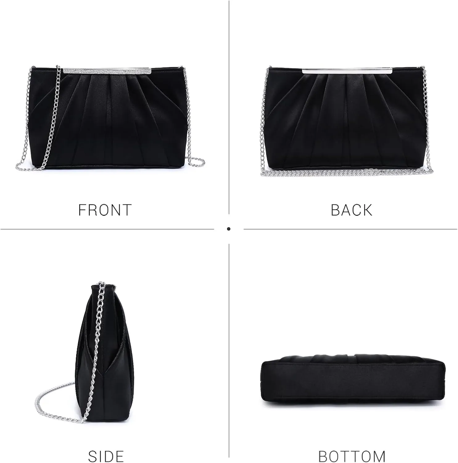 Dasein Elegant Pleated Evening Clutch Bags for Women Formal Handbags Purses for Wedding Party Prom with Sparkly Rhinestones