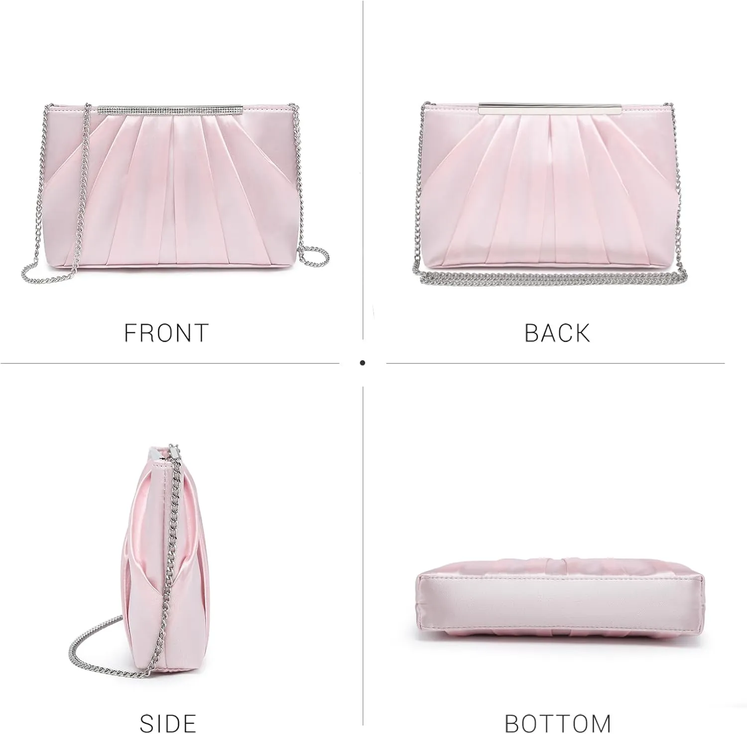 Dasein Elegant Pleated Evening Clutch Bags for Women Formal Handbags Purses for Wedding Party Prom with Sparkly Rhinestones