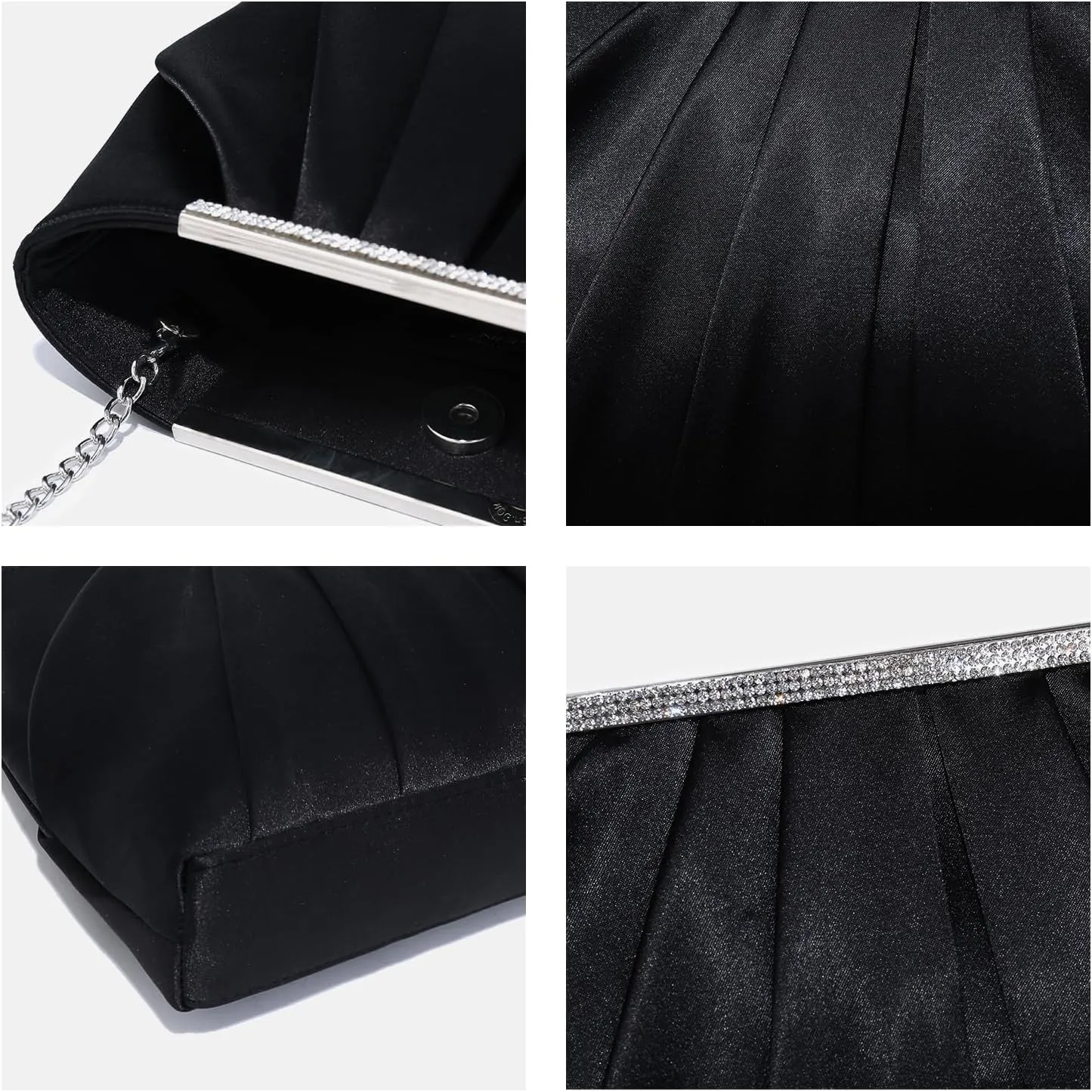 Dasein Elegant Pleated Evening Clutch Bags for Women Formal Handbags Purses for Wedding Party Prom with Sparkly Rhinestones