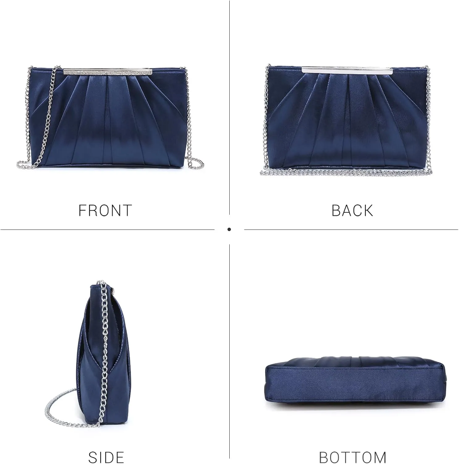 Dasein Elegant Pleated Evening Clutch Bags for Women Formal Handbags Purses for Wedding Party Prom with Sparkly Rhinestones