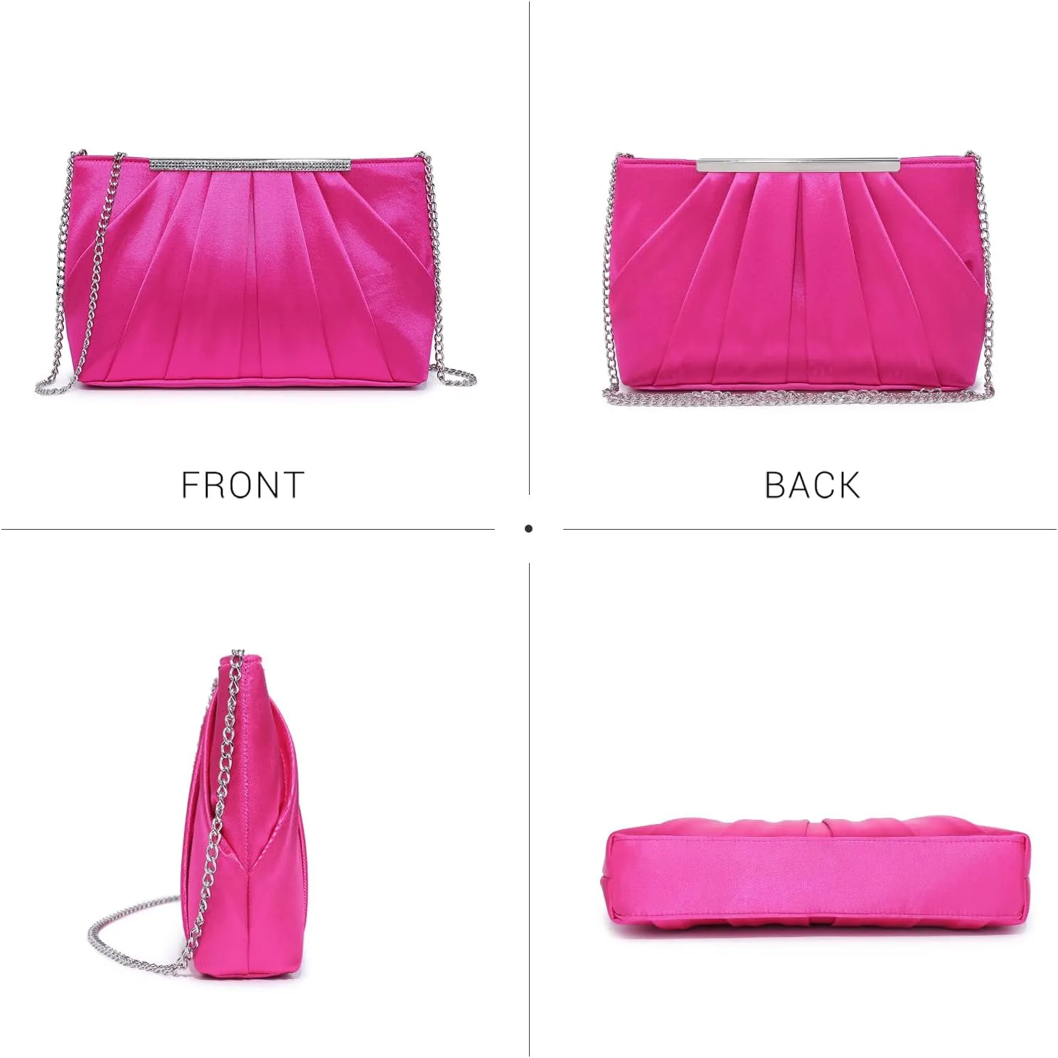 Dasein Elegant Pleated Evening Clutch Bags for Women Formal Handbags Purses for Wedding Party Prom with Sparkly Rhinestones