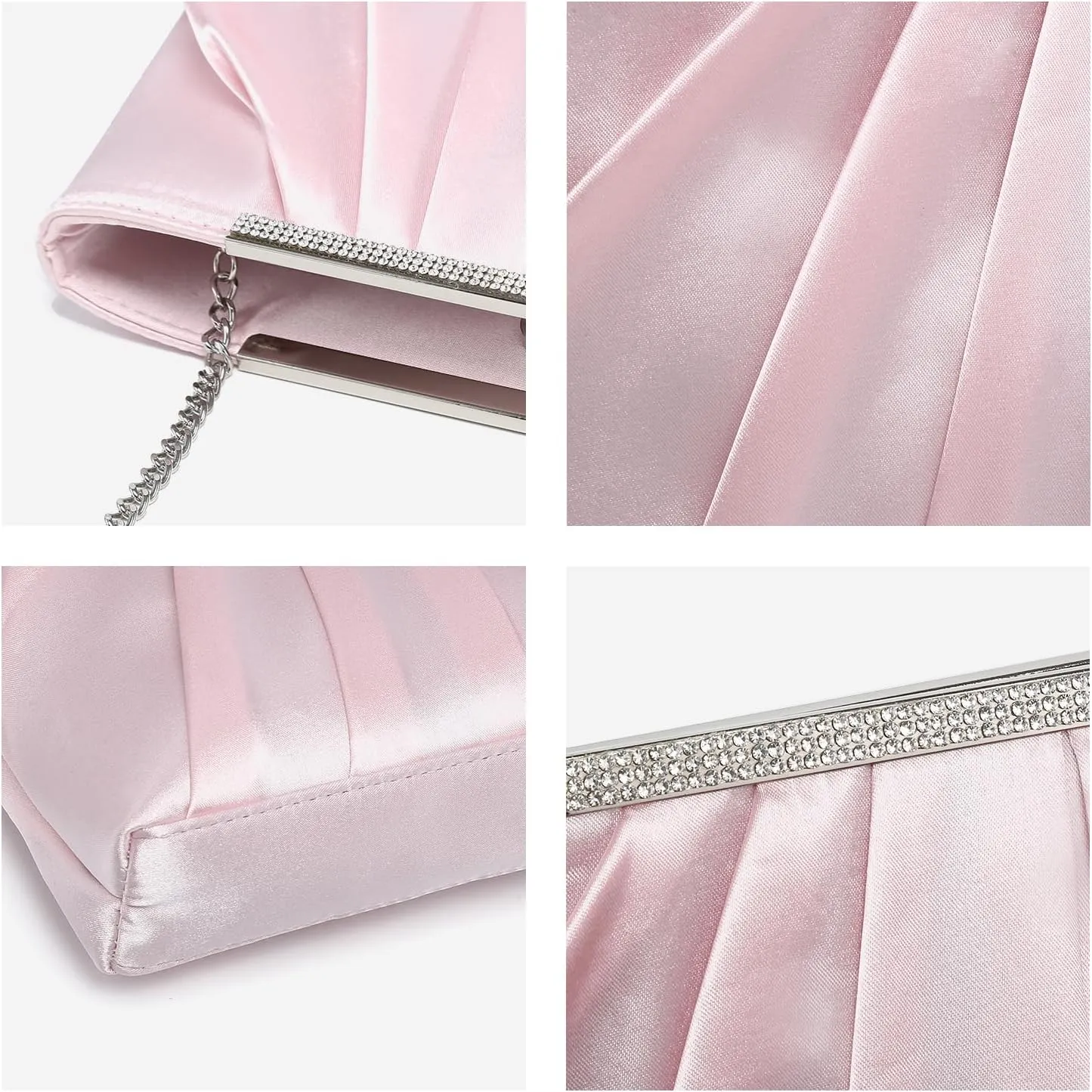 Dasein Elegant Pleated Evening Clutch Bags for Women Formal Handbags Purses for Wedding Party Prom with Sparkly Rhinestones