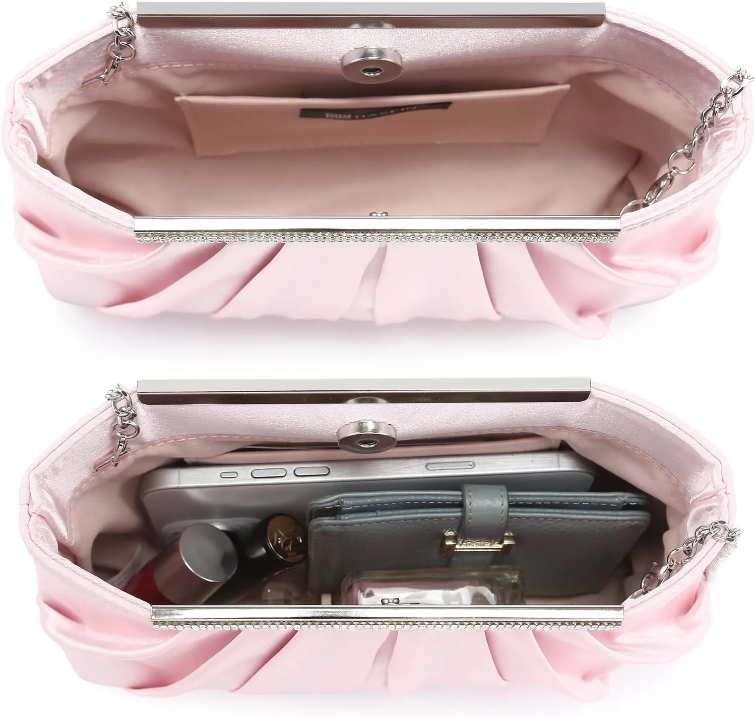 Dasein Elegant Pleated Evening Clutch Bags for Women Formal Handbags Purses for Wedding Party Prom with Sparkly Rhinestones