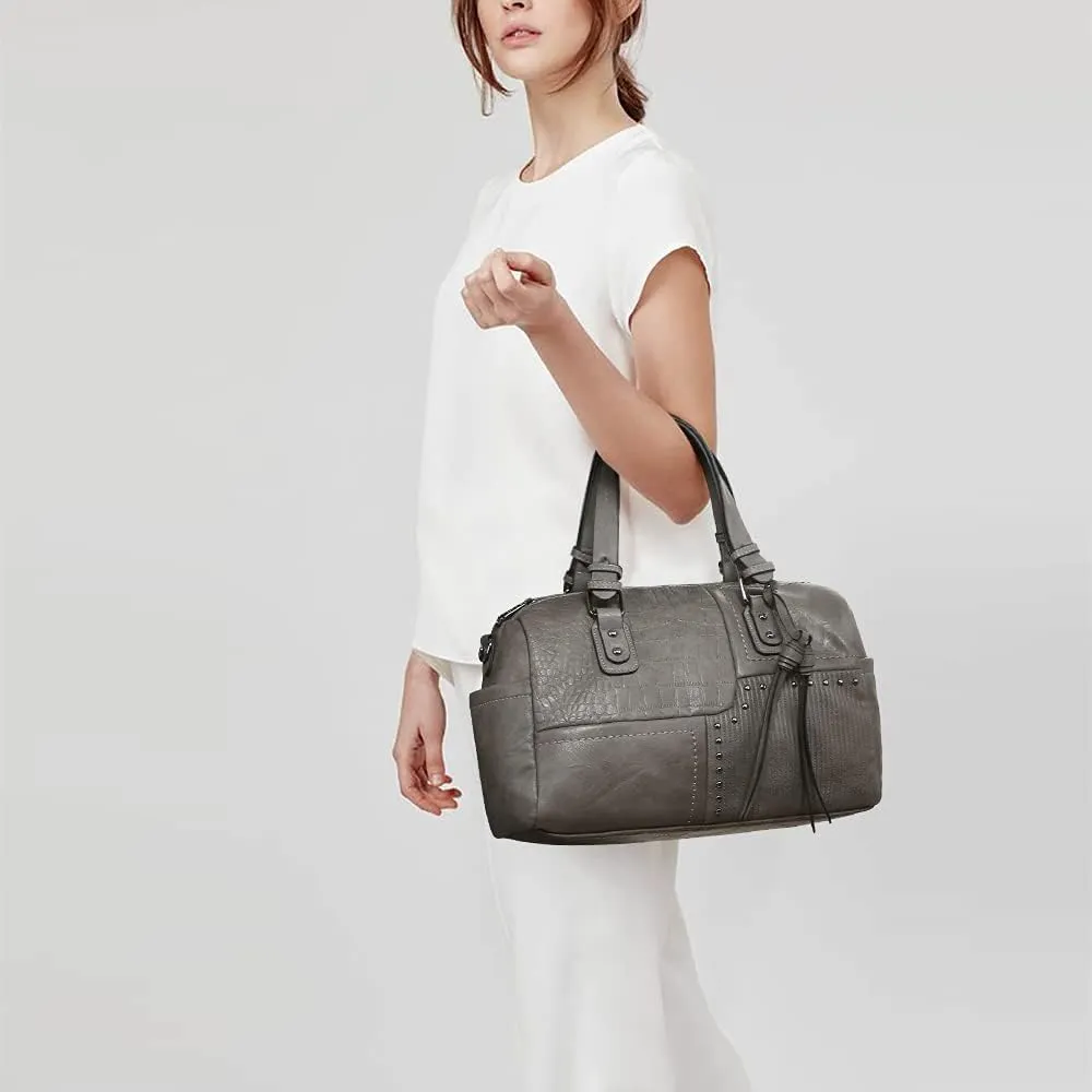 Dasein Women Soft Vegan Leather Barrel Bags Large Hobo Top Handle Work Totes Satchel Handbags Shoulder Purse
