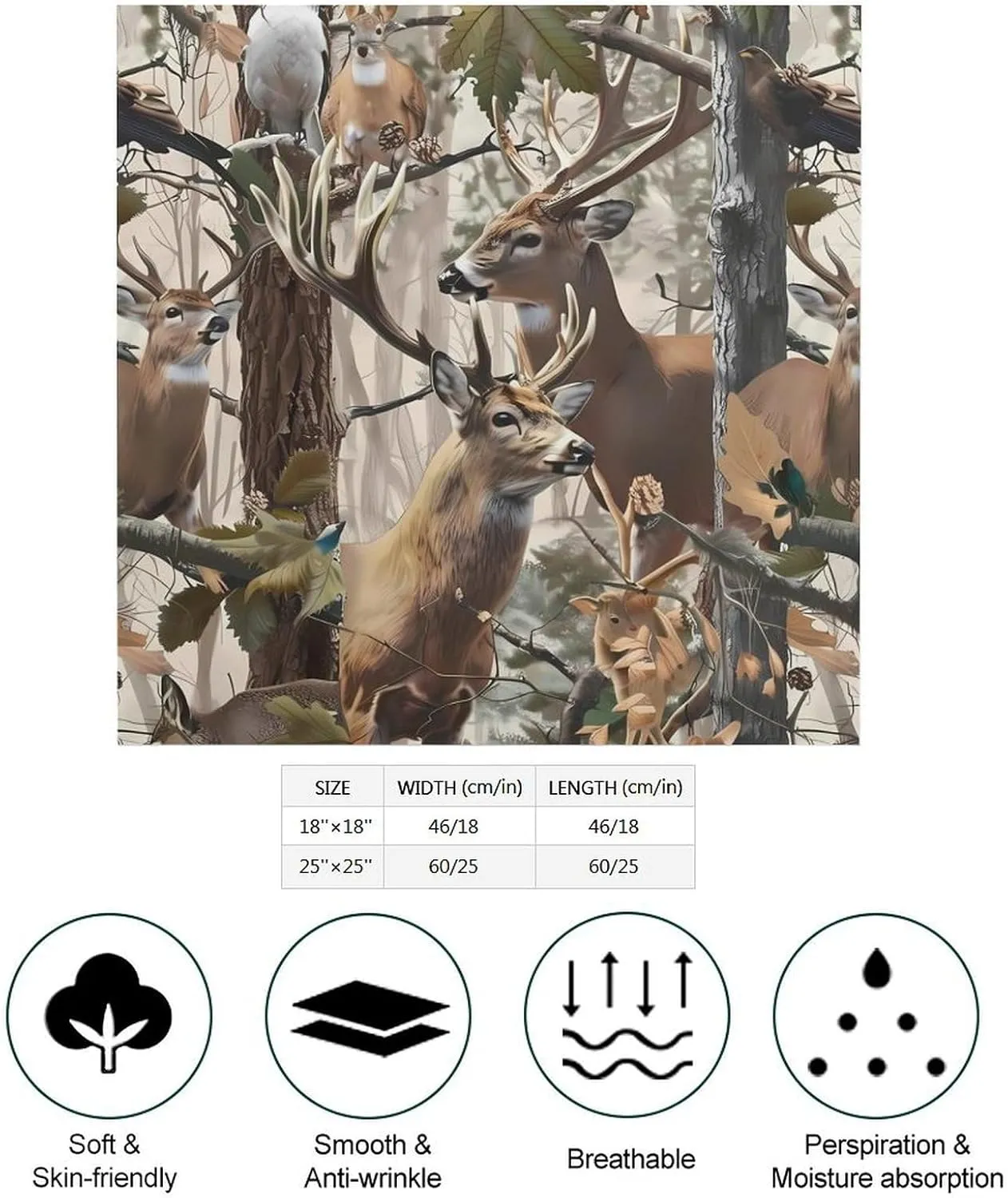 Deer Camouflage Hunting Fashion Neck Scarf Head Kerchief Hair Wrap Bandana Headscarf for Women Handbags