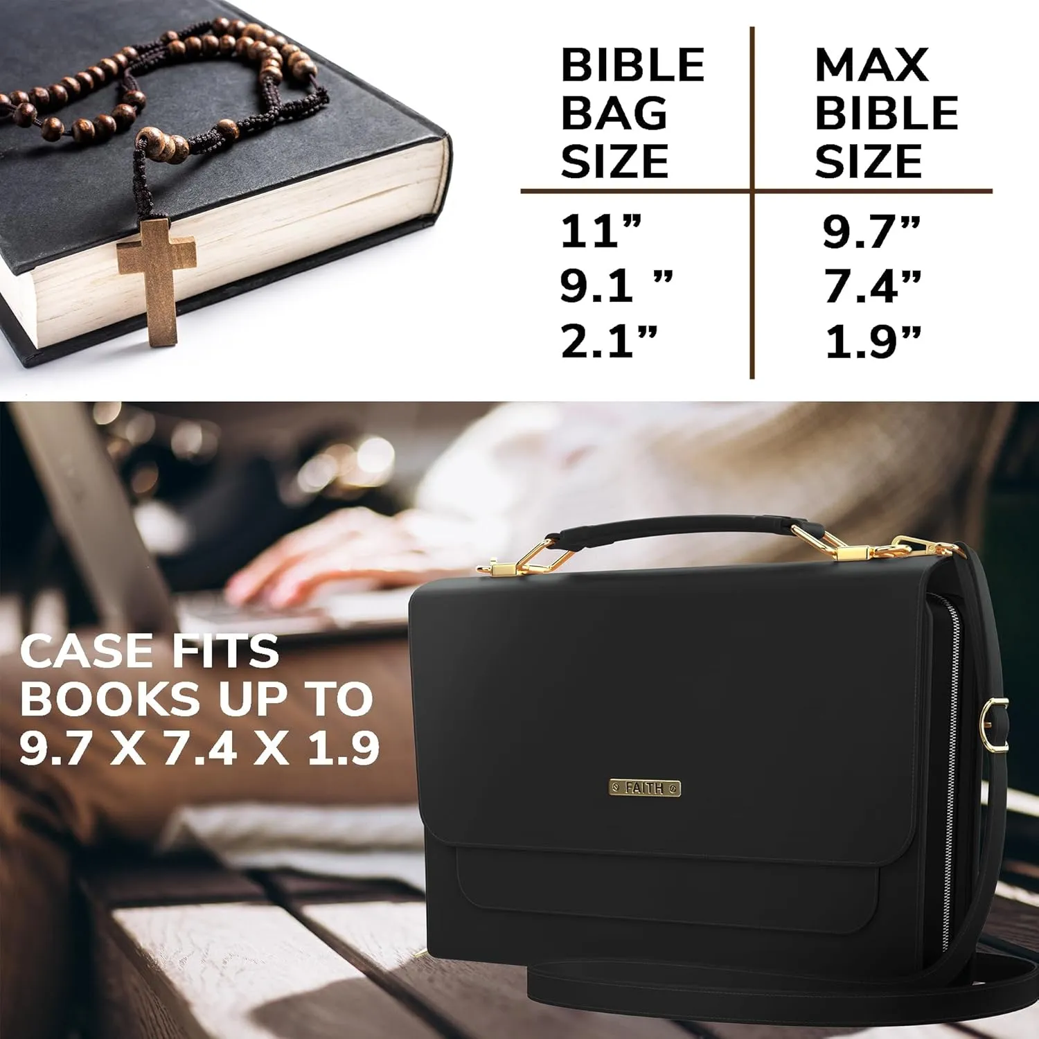 DEHITE Bible Cover Case for Women – Bible Carrying Bag – Pen Slots – Zippered Pocket – Shoulder Strap – Premium PU Leather – Purse Christian Gift