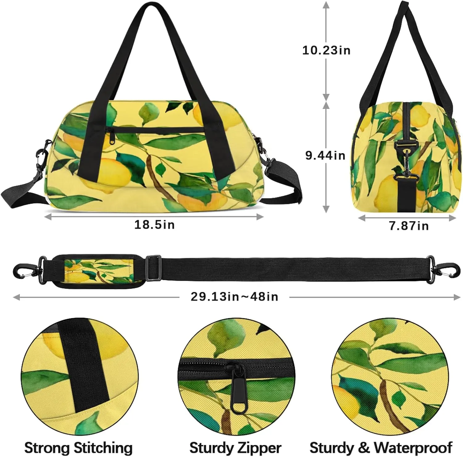 Delicious Lemon Patterns Kids Duffel Bag Lightweight Waterproof Sports Gym Bag with Front Zipper Pocket Foldable Weekender Overnight Bag for School Practice Gymnastic Ballet