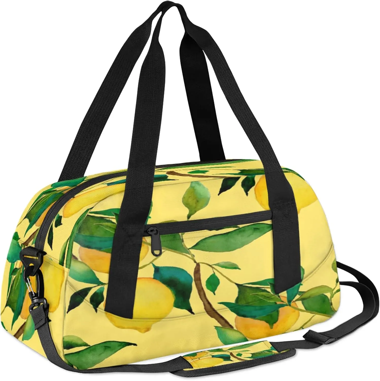 Delicious Lemon Patterns Kids Duffel Bag Lightweight Waterproof Sports Gym Bag with Front Zipper Pocket Foldable Weekender Overnight Bag for School Practice Gymnastic Ballet