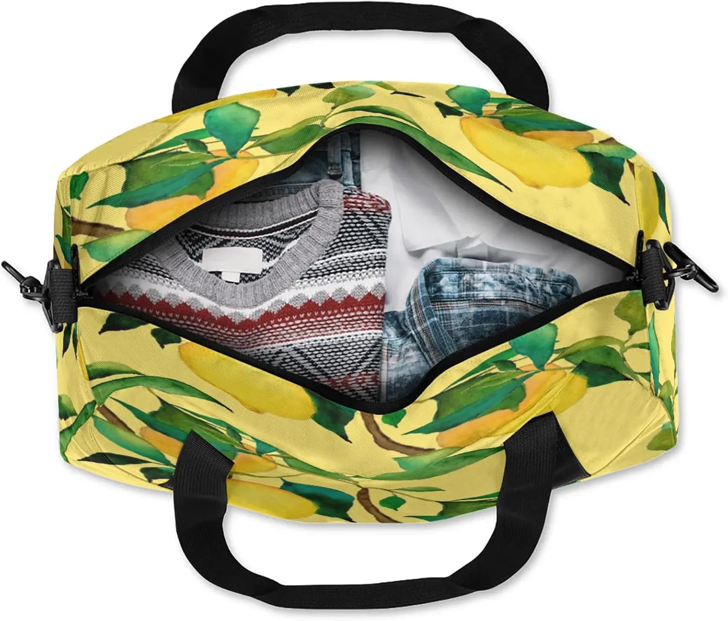 Delicious Lemon Patterns Kids Duffel Bag Lightweight Waterproof Sports Gym Bag with Front Zipper Pocket Foldable Weekender Overnight Bag for School Practice Gymnastic Ballet