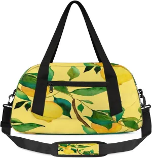 Delicious Lemon Patterns Kids Duffel Bag Lightweight Waterproof Sports Gym Bag with Front Zipper Pocket Foldable Weekender Overnight Bag for School Practice Gymnastic Ballet
