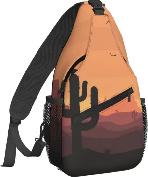 Desert Sunset Cactus Sling Bag for Women Crossbody Sling Backpack Men Casual Daypack Backpacks Gym Cycling Travel Hiking