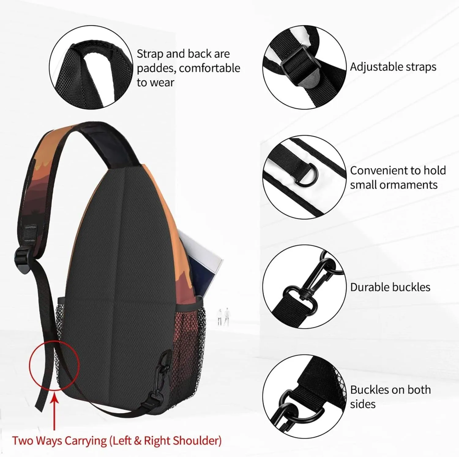 Desert Sunset Cactus Sling Bag for Women Crossbody Sling Backpack Men Casual Daypack Backpacks Gym Cycling Travel Hiking
