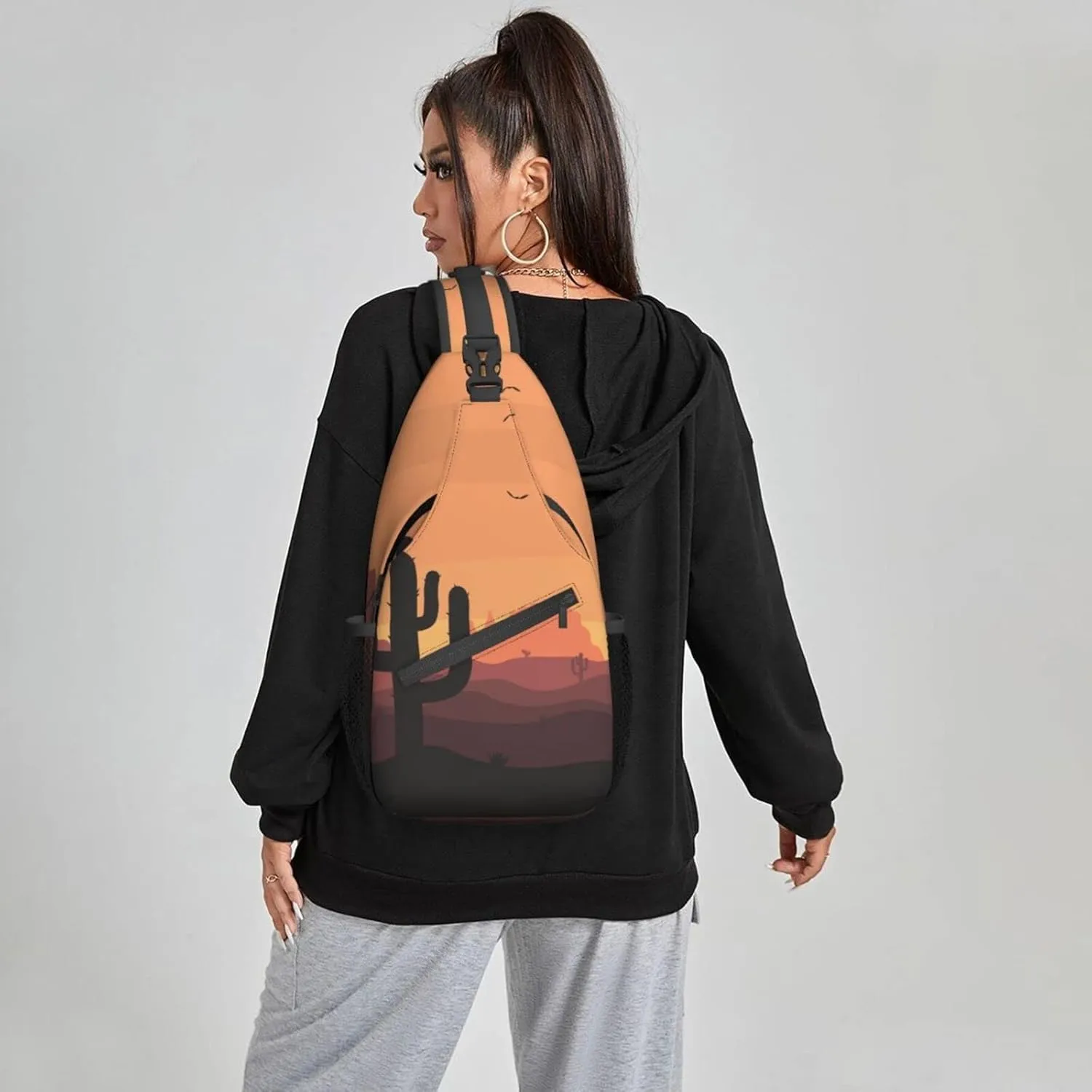 Desert Sunset Cactus Sling Bag for Women Crossbody Sling Backpack Men Casual Daypack Backpacks Gym Cycling Travel Hiking
