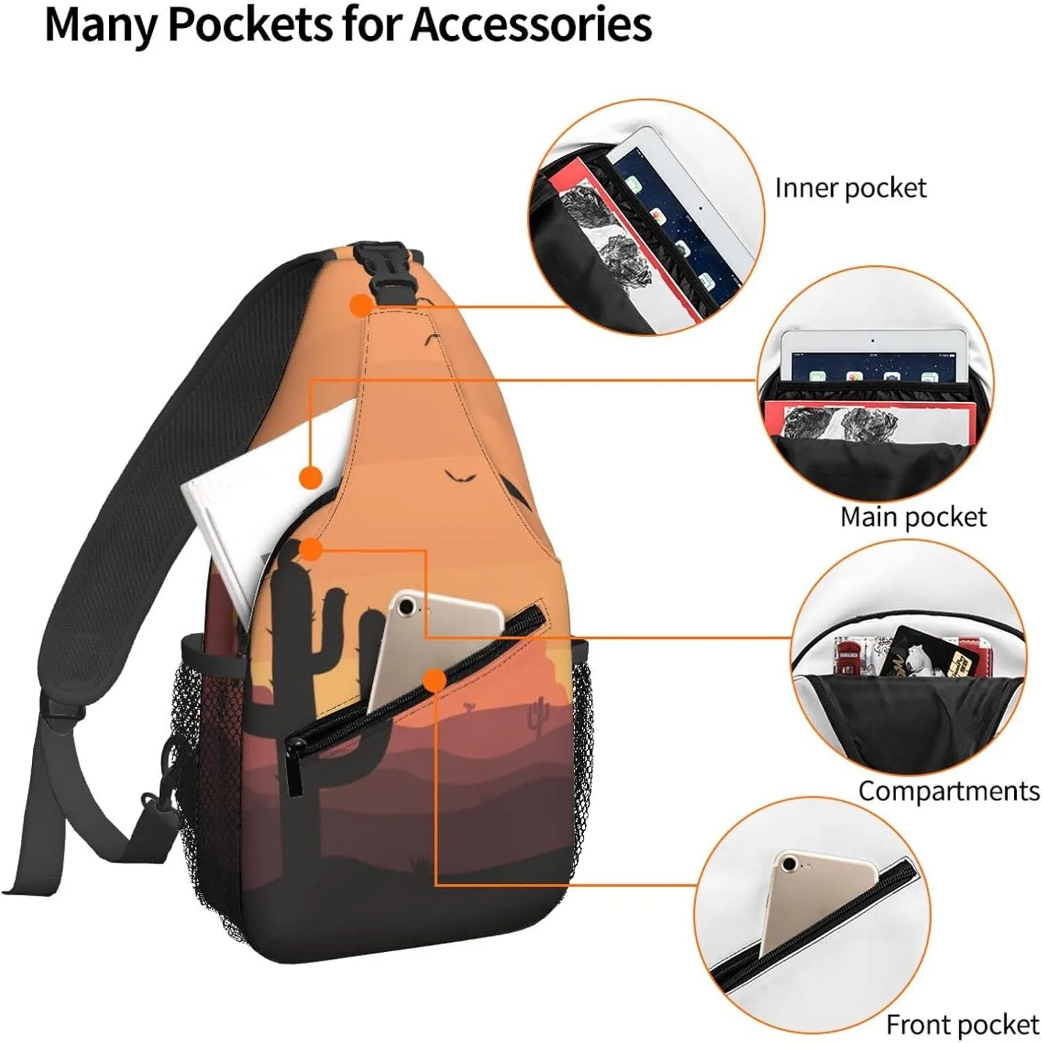 Desert Sunset Cactus Sling Bag for Women Crossbody Sling Backpack Men Casual Daypack Backpacks Gym Cycling Travel Hiking