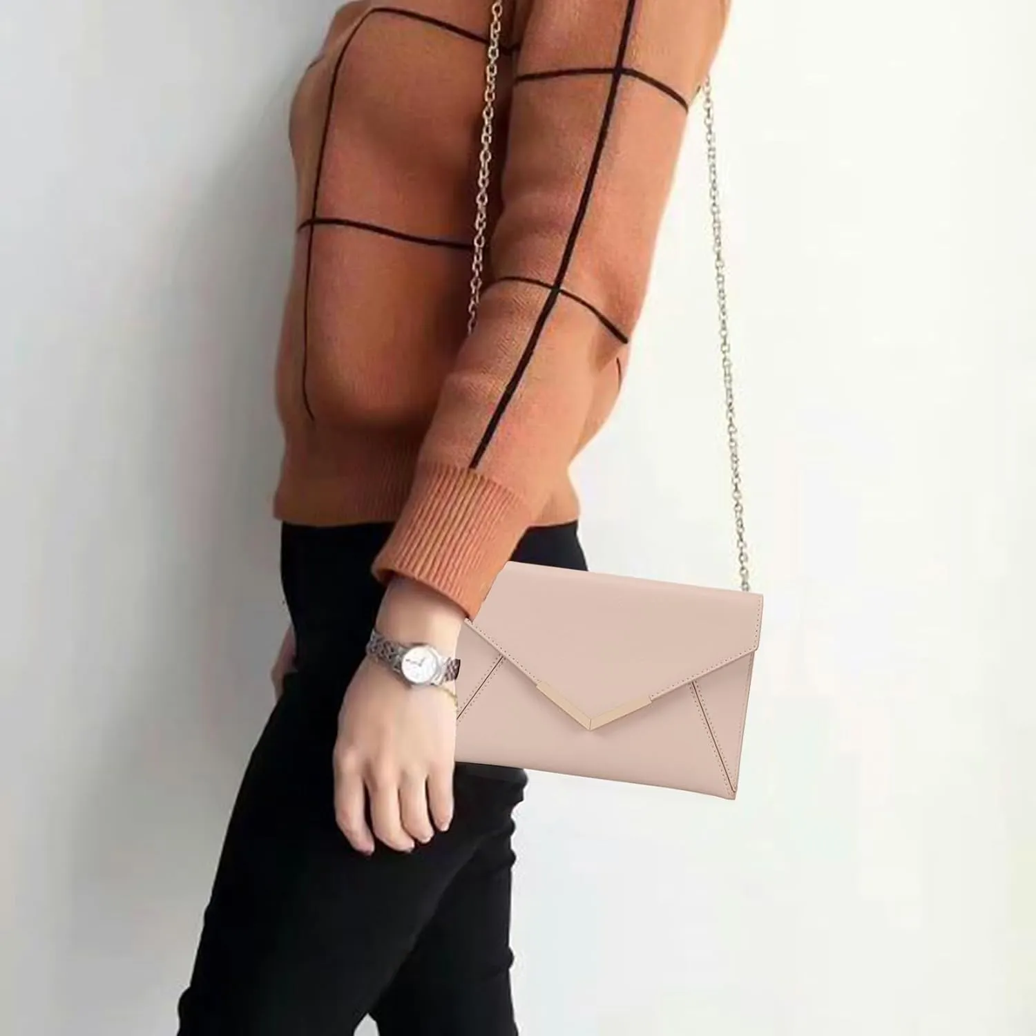 Dexmay Women Envelope Clutch Handbag Medium Saffiano Leather Foldover Clutch Purse