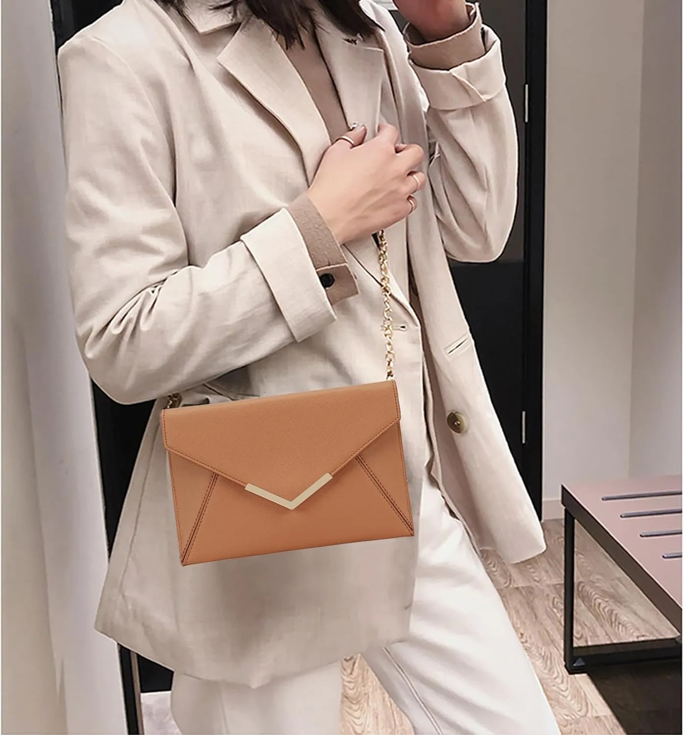 Dexmay Women Envelope Clutch Handbag Medium Saffiano Leather Foldover Clutch Purse