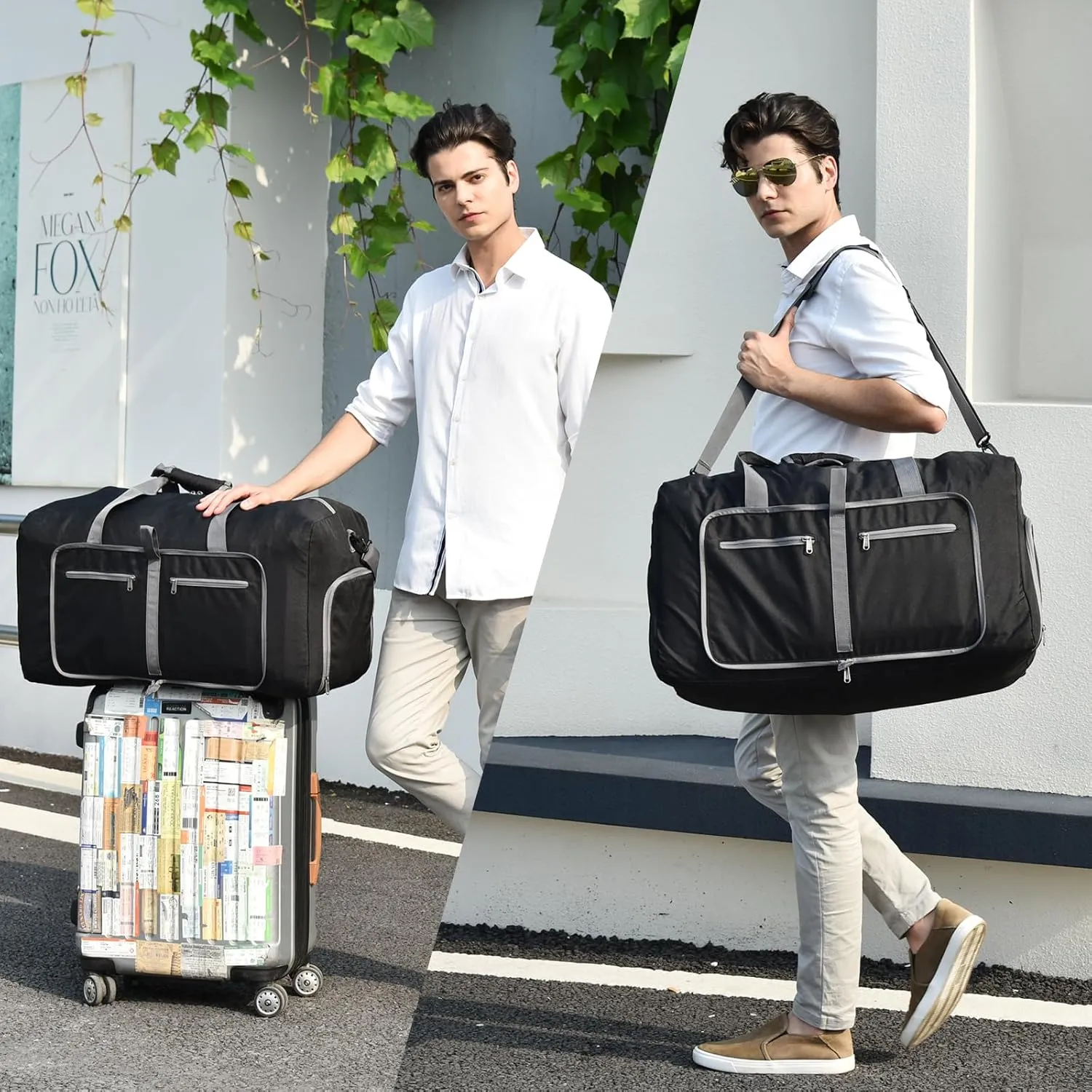 Dimayar 115L Travel Duffle Bag for Men Women - Foldable Duffel Bag with Shoes Compartment - Overnight Bags Waterproof & Tear Resistant(Black)