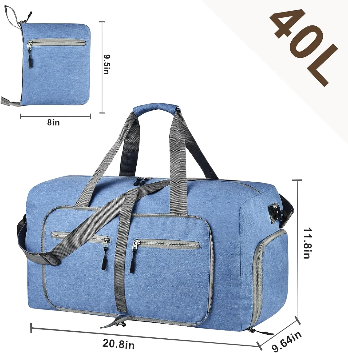 Dimayar 40L Travel Duffle Bag - Foldable Duffel Bag with Shoes Compartment - Overnight Bags Waterproof & Tear Resistant(Blue)