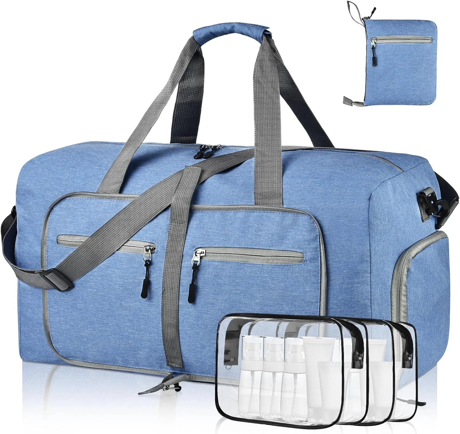 Dimayar 40L Travel Duffle Bag - Foldable Duffel Bag with Shoes Compartment - Overnight Bags Waterproof & Tear Resistant(Blue)