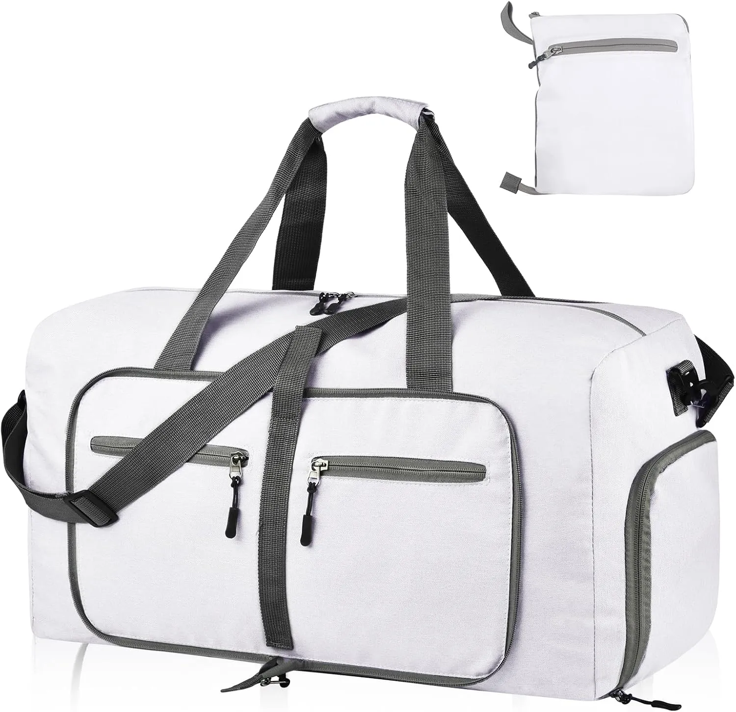 Dimayar 65L Travel Duffle Bag for Men Women - Foldable Duffel Bag with Shoes Compartment - Overnight Bags Waterproof & Tear Resistant(White)