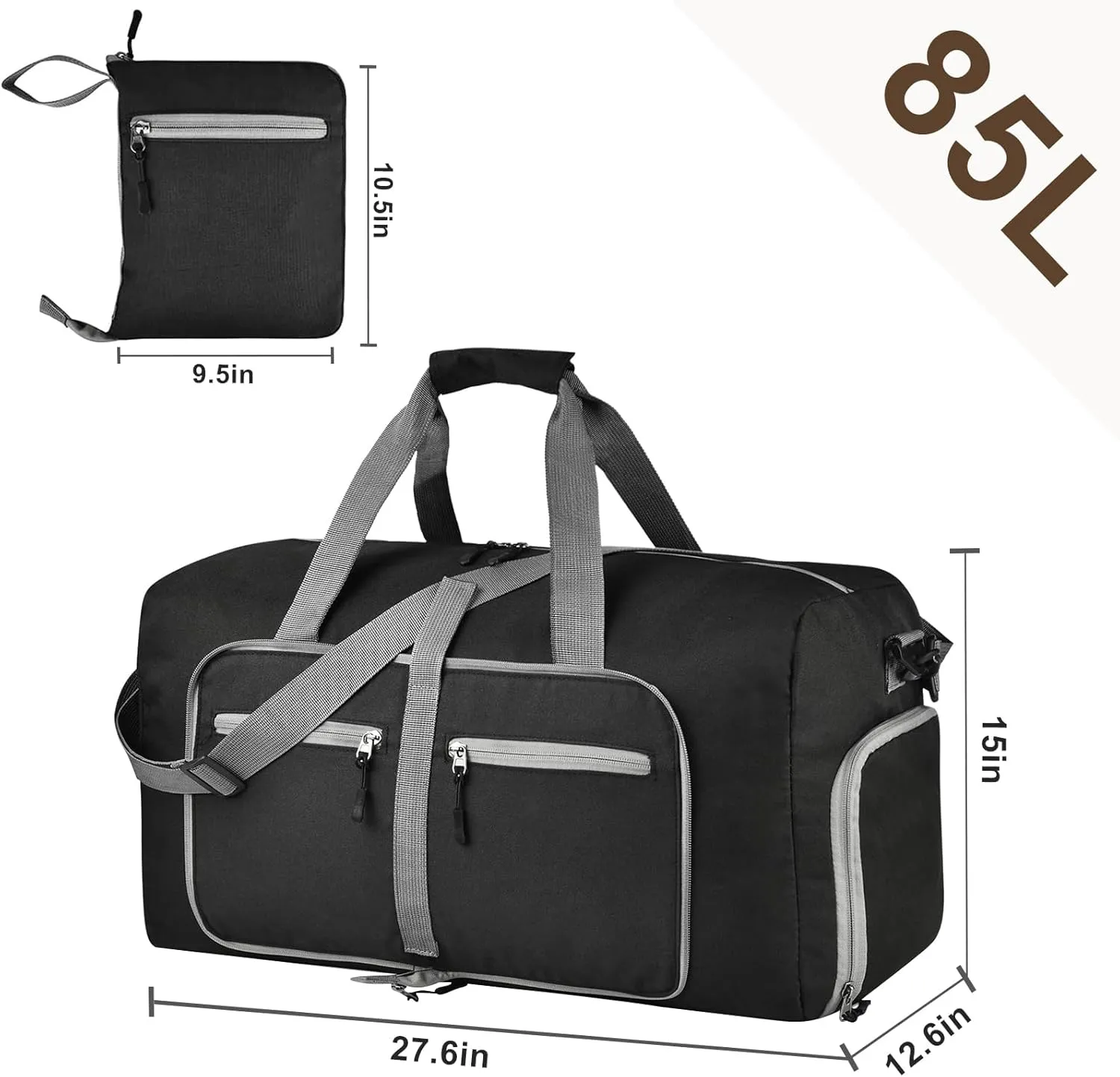 Dimayar 85L Travel Duffle Bag - Foldable Duffel Bag with Shoes Compartment - Overnight Bags Waterproof & Tear Resistant(Black)