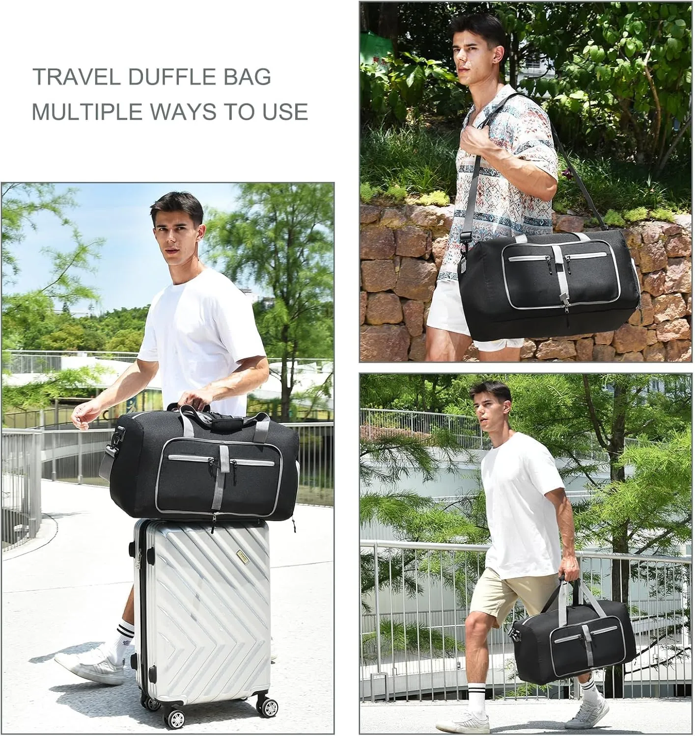 Dimayar 85L Travel Duffle Bag - Foldable Duffel Bag with Shoes Compartment - Overnight Bags Waterproof & Tear Resistant(Black)