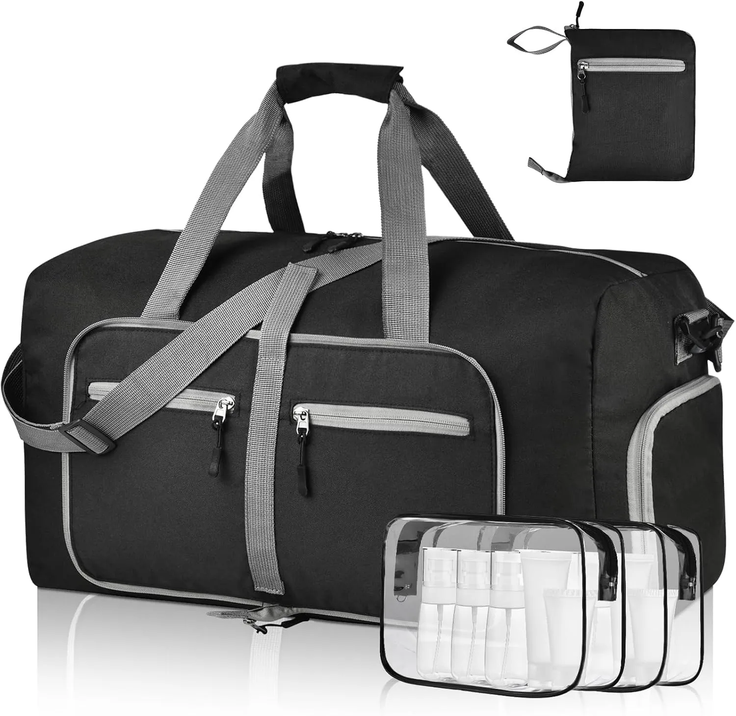 Dimayar 85L Travel Duffle Bag - Foldable Duffel Bag with Shoes Compartment - Overnight Bags Waterproof & Tear Resistant(Black)