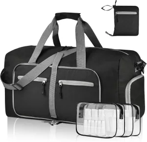 Dimayar 85L Travel Duffle Bag - Foldable Duffel Bag with Shoes Compartment - Overnight Bags Waterproof & Tear Resistant(Black)